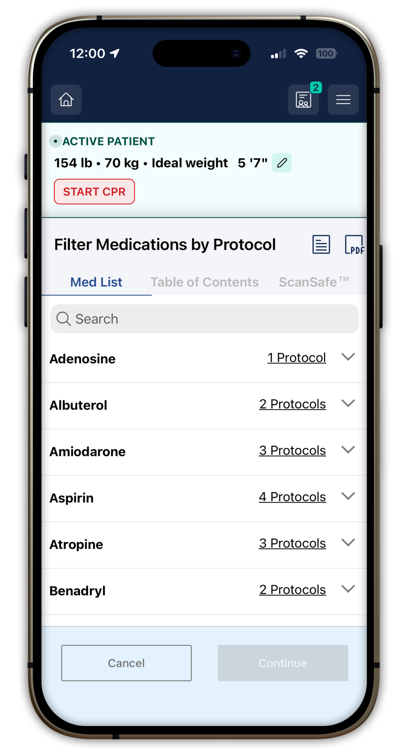 Screenshot: Medications List