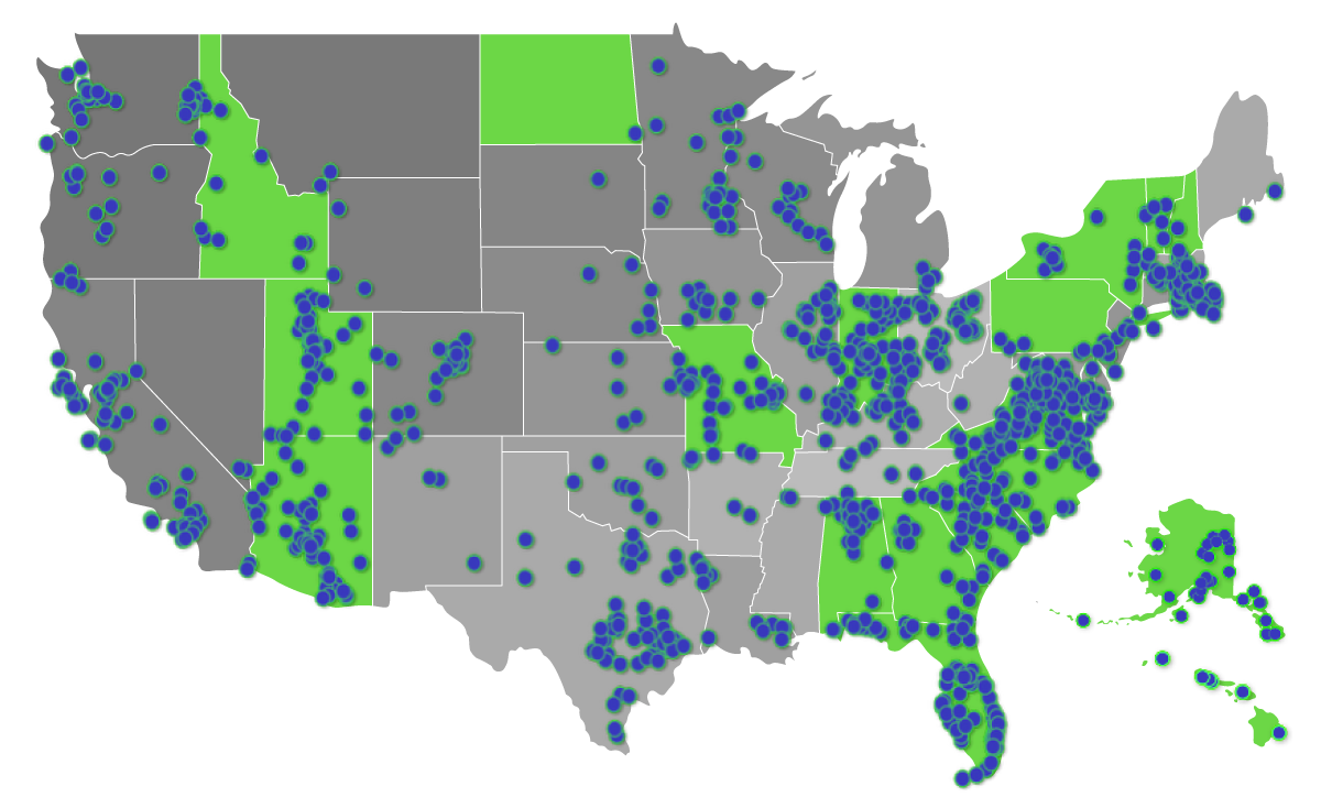 Handtevy U.S. Coverage Map
